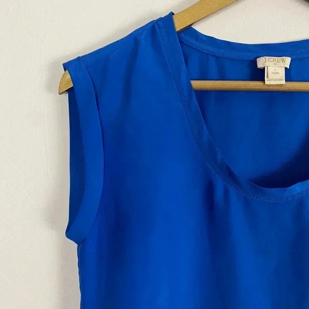 J. Crew Blue Scoop Neck Cuffed Sleeve Top